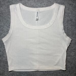 ZENANA Women M Ribbed Tank Top Casual Sleeveless White